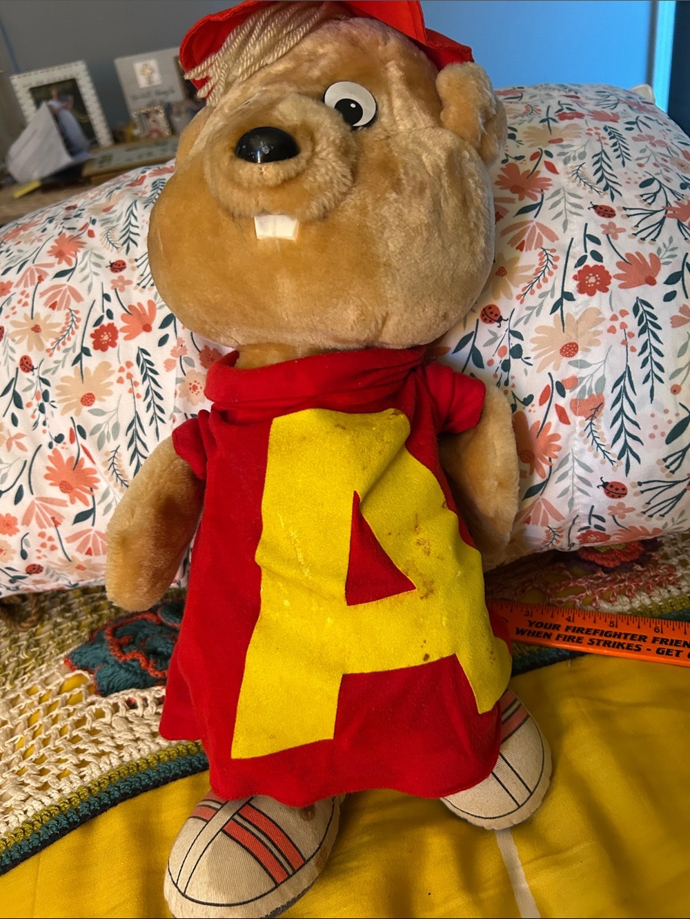 Alvin Plush Toy in Red and Yellow - Kids Soft Alvin the Chipmunk Talks